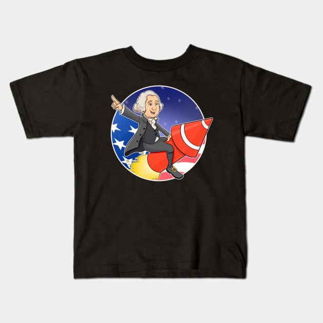 George Washington riding firework- Fourth of July Celebration Kids T-Shirt by GAMAS Threads